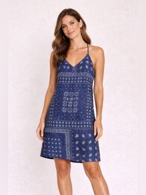 J.Crew Linen Bandana Print Sundress Size 0 Blue Summer Vacation Dress